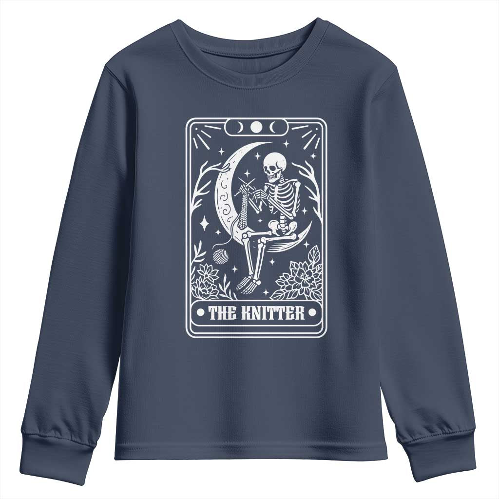 The Knitter Skeleton Youth Sweatshirt Knitting Lover Gift Tarot Card Graphic - Wonder Print Shop