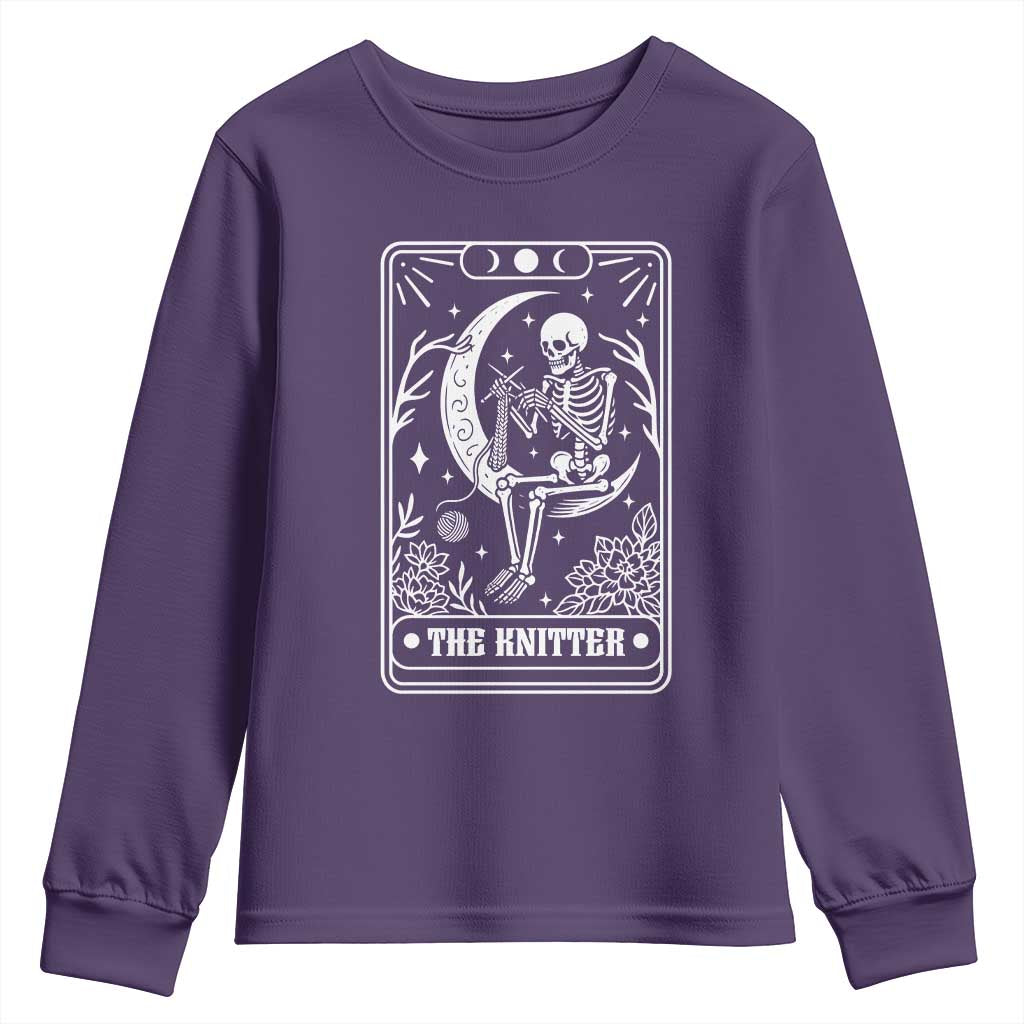 The Knitter Skeleton Youth Sweatshirt Knitting Lover Gift Tarot Card Graphic - Wonder Print Shop