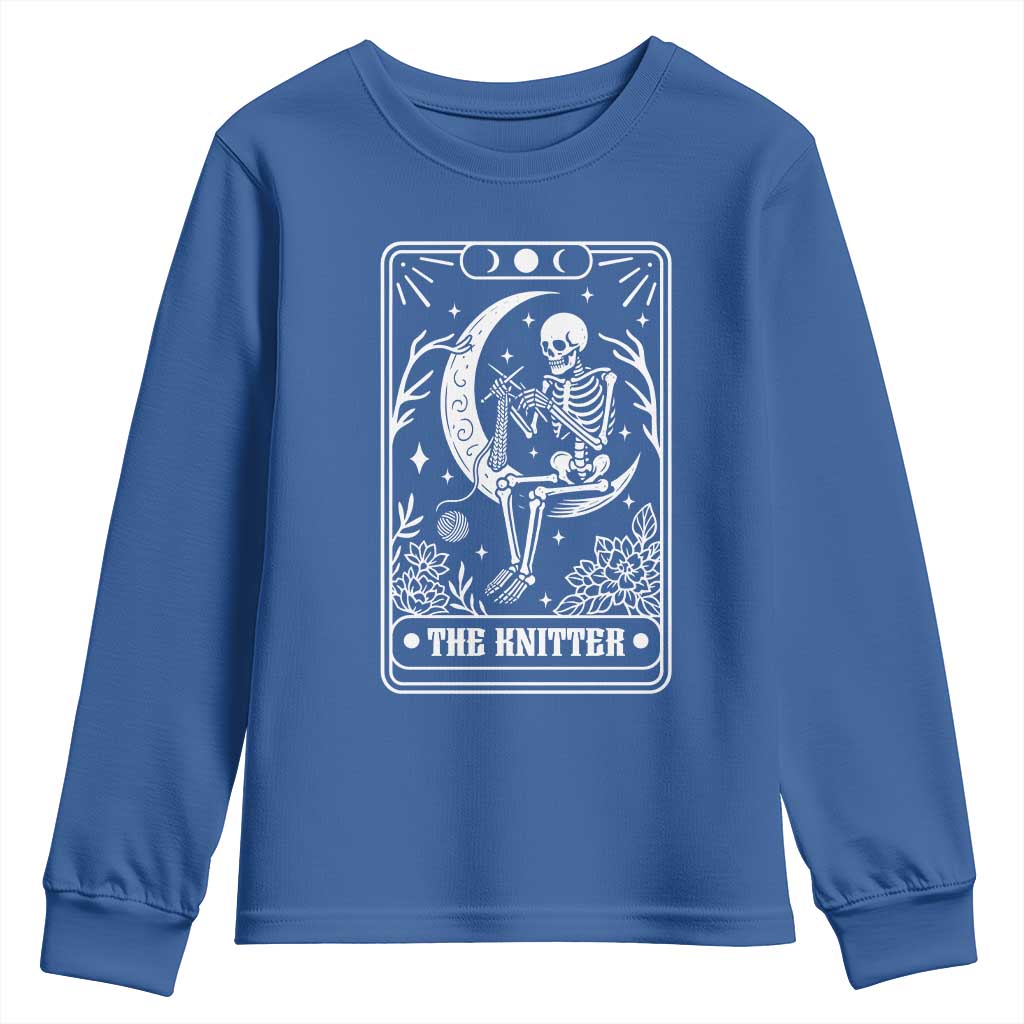 The Knitter Skeleton Youth Sweatshirt Knitting Lover Gift Tarot Card Graphic - Wonder Print Shop