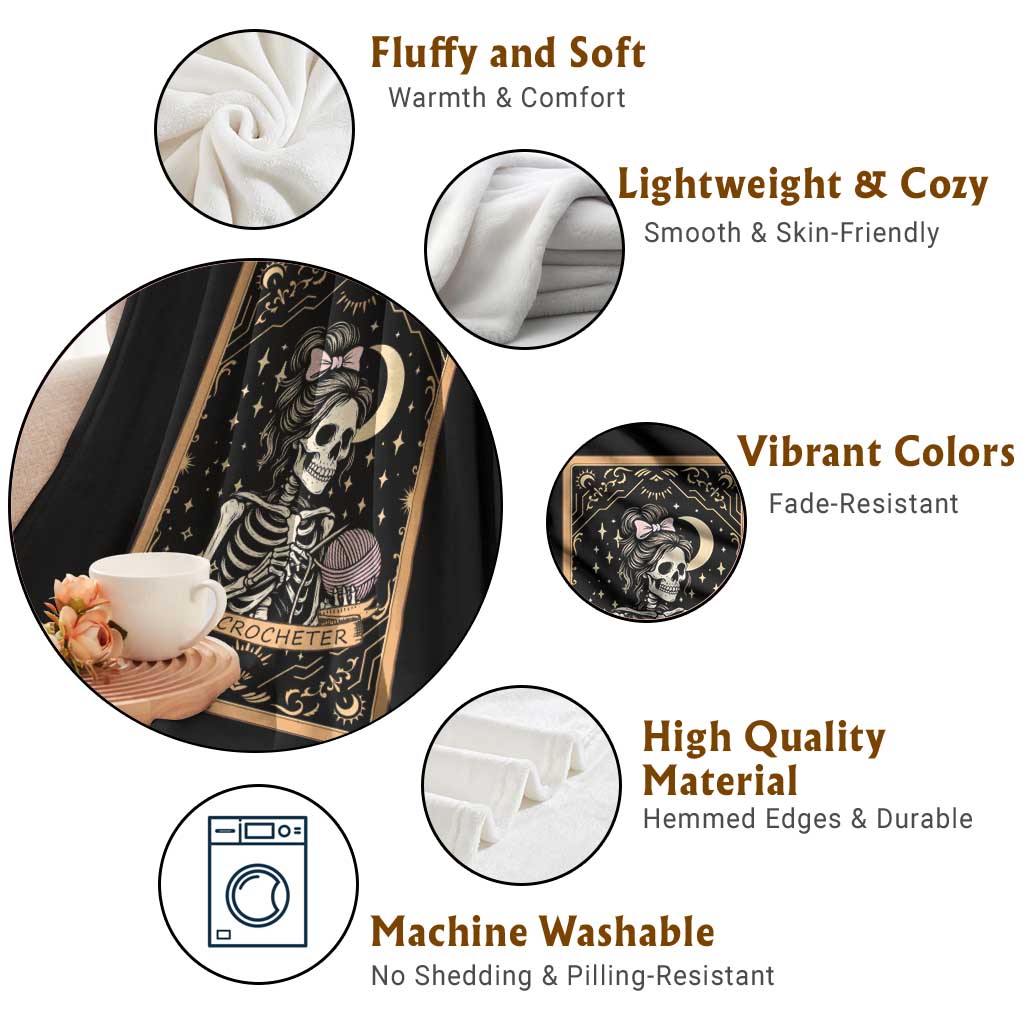 The Crocheter Skeleton Throw Blanket Crochet Lover Gift Tarot Card Graphic - Wonder Print Shop