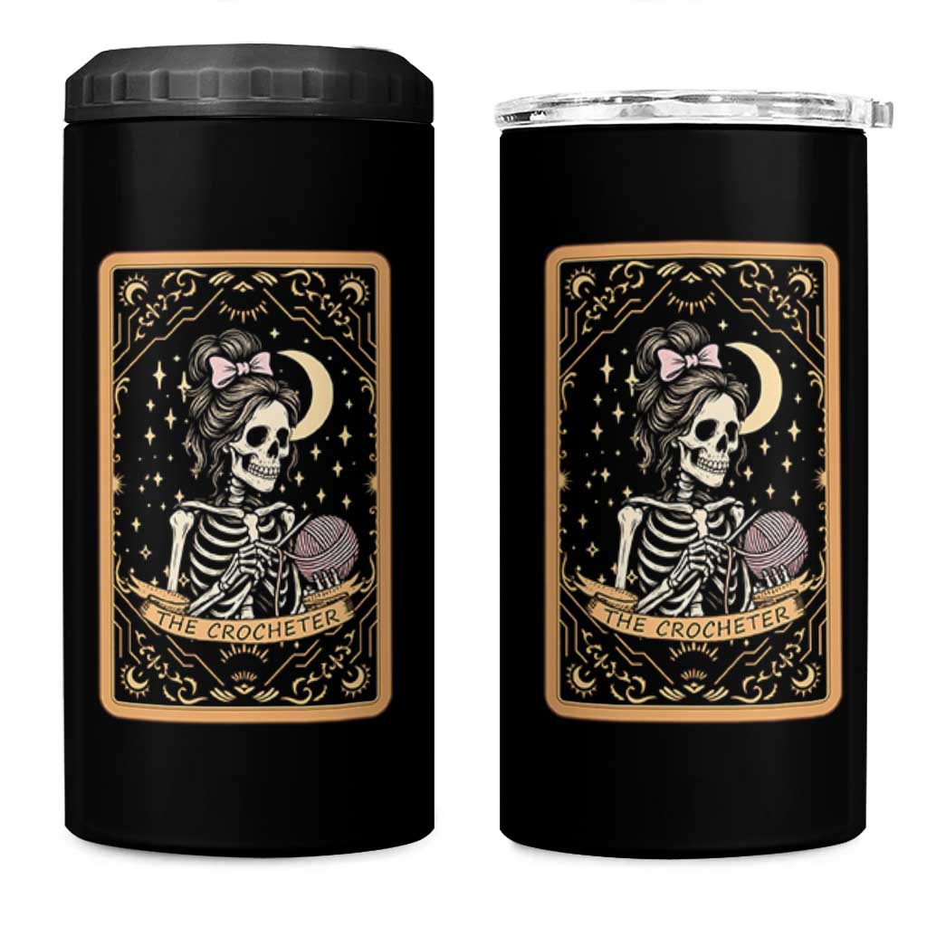 The Crocheter Skeleton 4 in 1 Can Cooler Tumbler Crochet Lover Gift Tarot Card Graphic - Wonder Print Shop