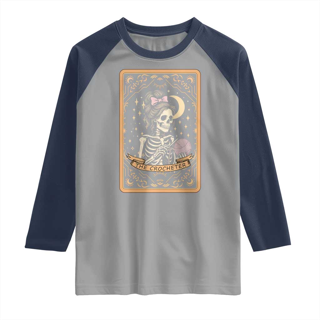 The Crocheter Skeleton Raglan Shirt Crochet Lover Gift Tarot Card Graphic - Wonder Print Shop