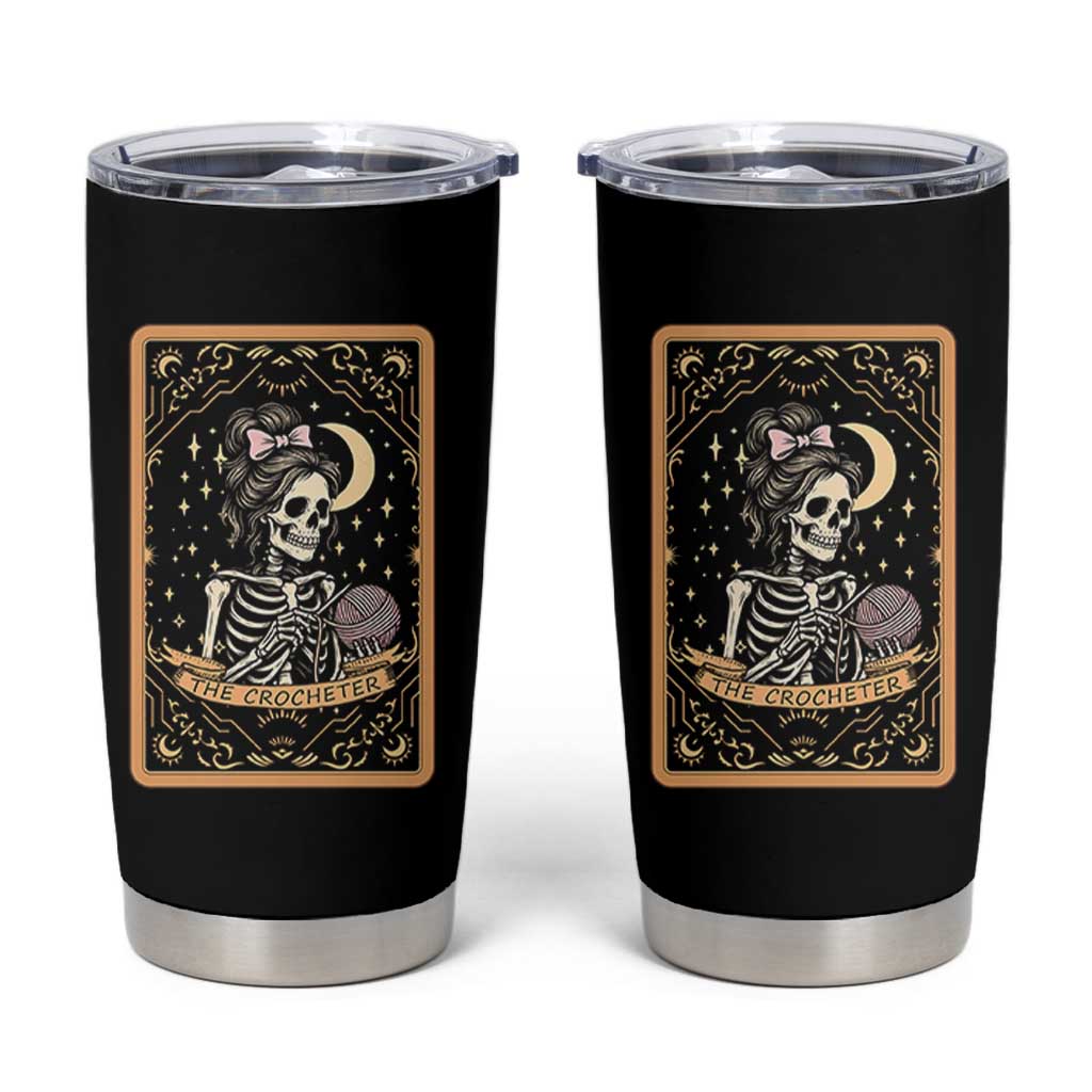 The Crocheter Skeleton Tumbler Cup Crochet Lover Gift Tarot Card Graphic - Wonder Print Shop