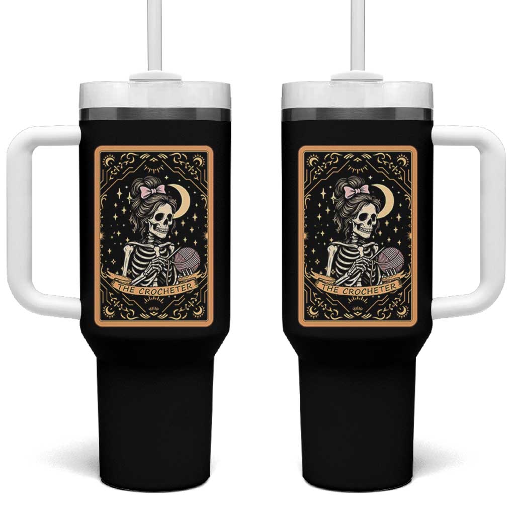 The Crocheter Skeleton Tumbler With Handle Crochet Lover Gift Tarot Card Graphic - Wonder Print Shop
