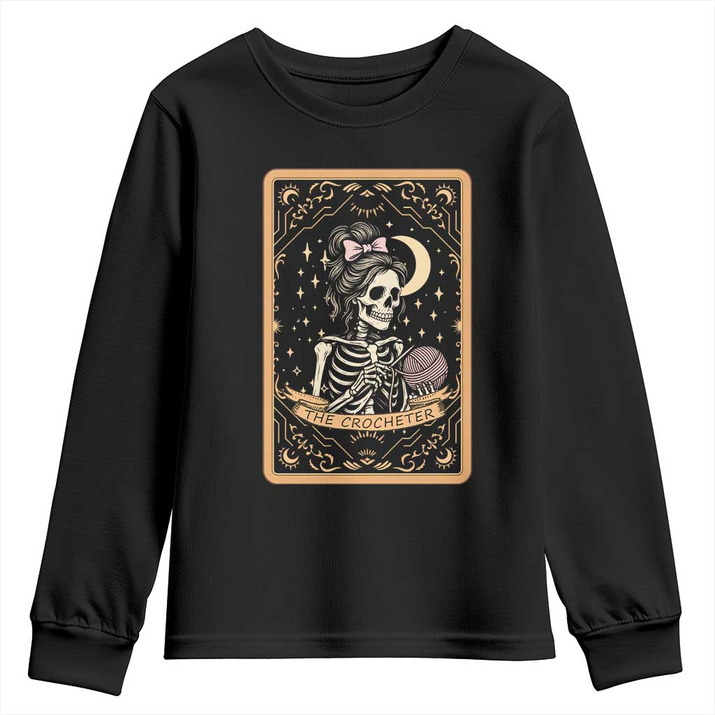 The Crocheter Skeleton Youth Sweatshirt Crochet Lover Gift Tarot Card Graphic - Wonder Print Shop