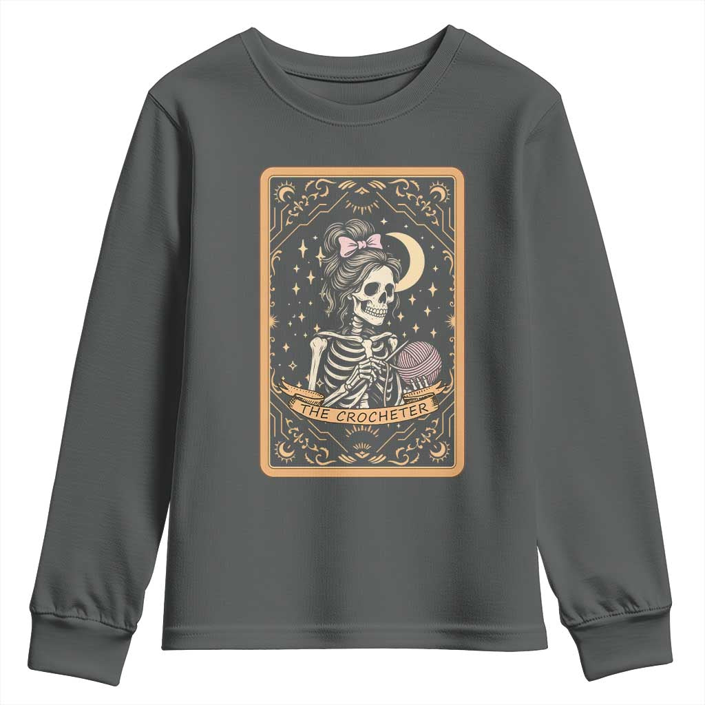 The Crocheter Skeleton Youth Sweatshirt Crochet Lover Gift Tarot Card Graphic - Wonder Print Shop