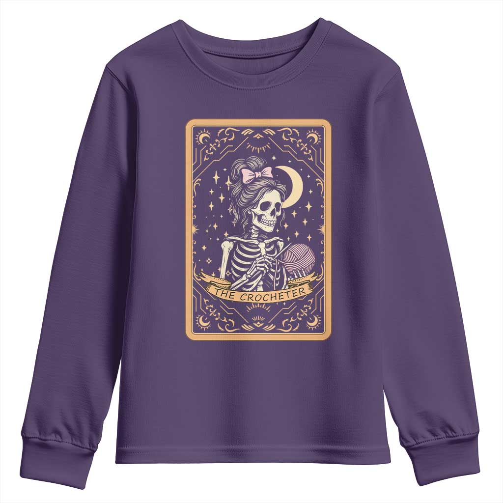 The Crocheter Skeleton Youth Sweatshirt Crochet Lover Gift Tarot Card Graphic - Wonder Print Shop