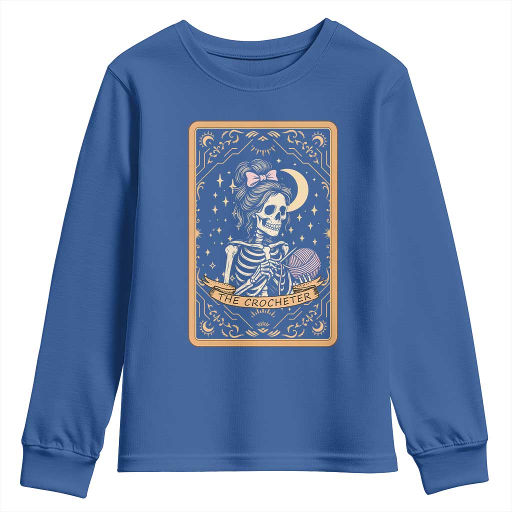 The Crocheter Skeleton Youth Sweatshirt Crochet Lover Gift Tarot Card Graphic - Wonder Print Shop