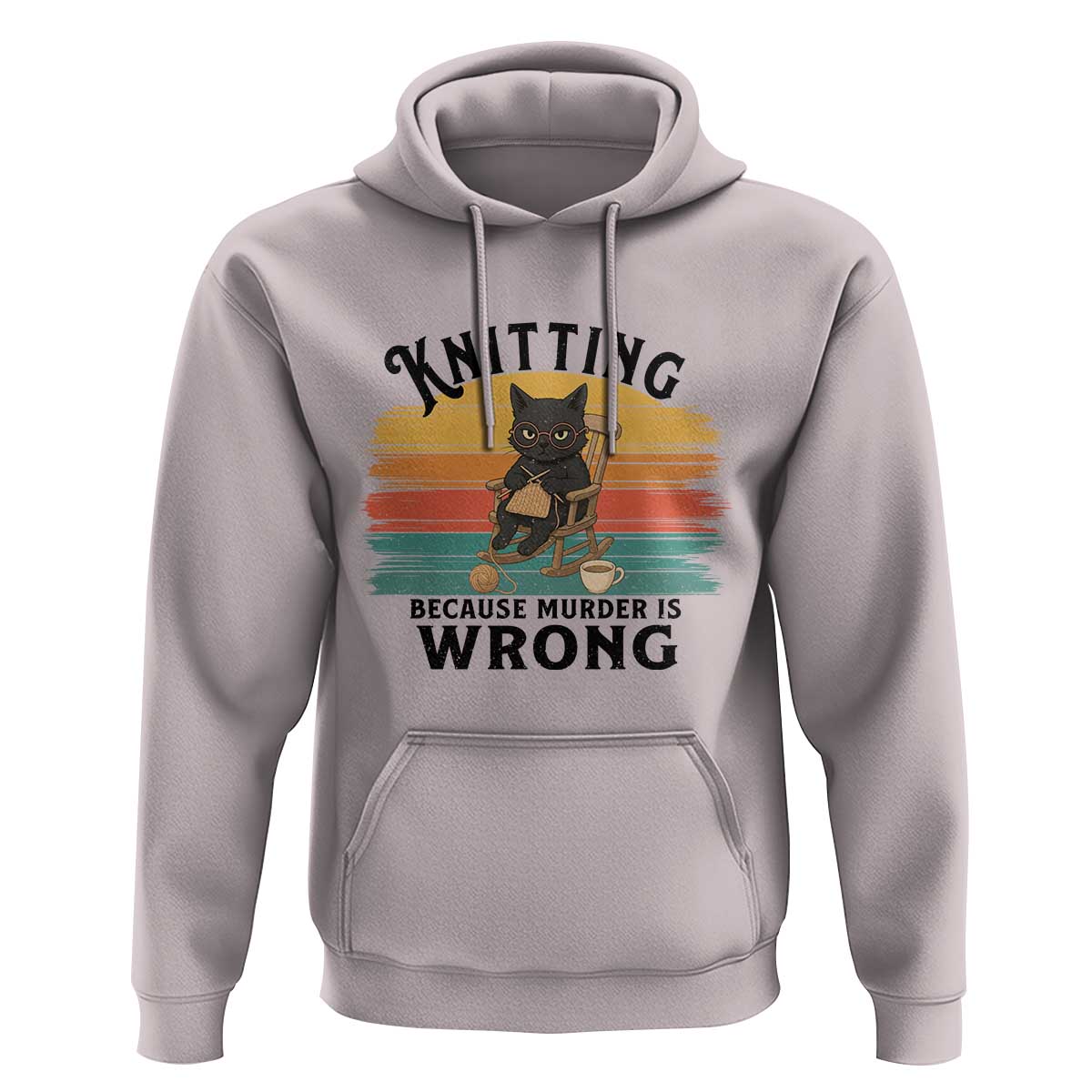 Funny Black Cat Hoodie Knitting Because Murder Is Wrong Gift - Wonder Print Shop