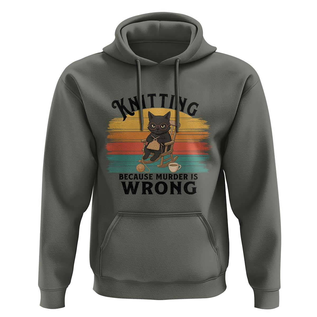 Funny Black Cat Hoodie Knitting Because Murder Is Wrong Gift - Wonder Print Shop