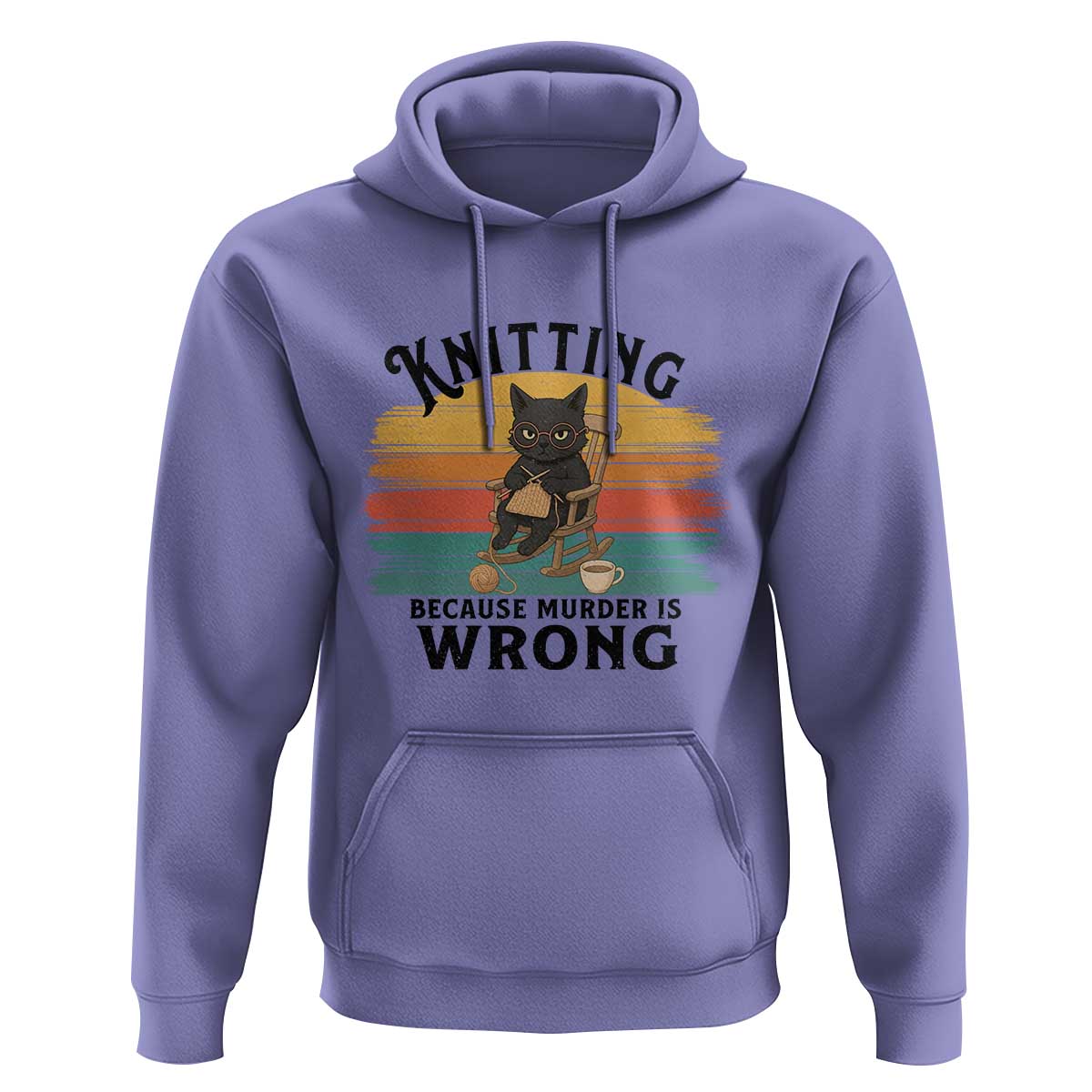 Funny Black Cat Hoodie Knitting Because Murder Is Wrong Gift - Wonder Print Shop