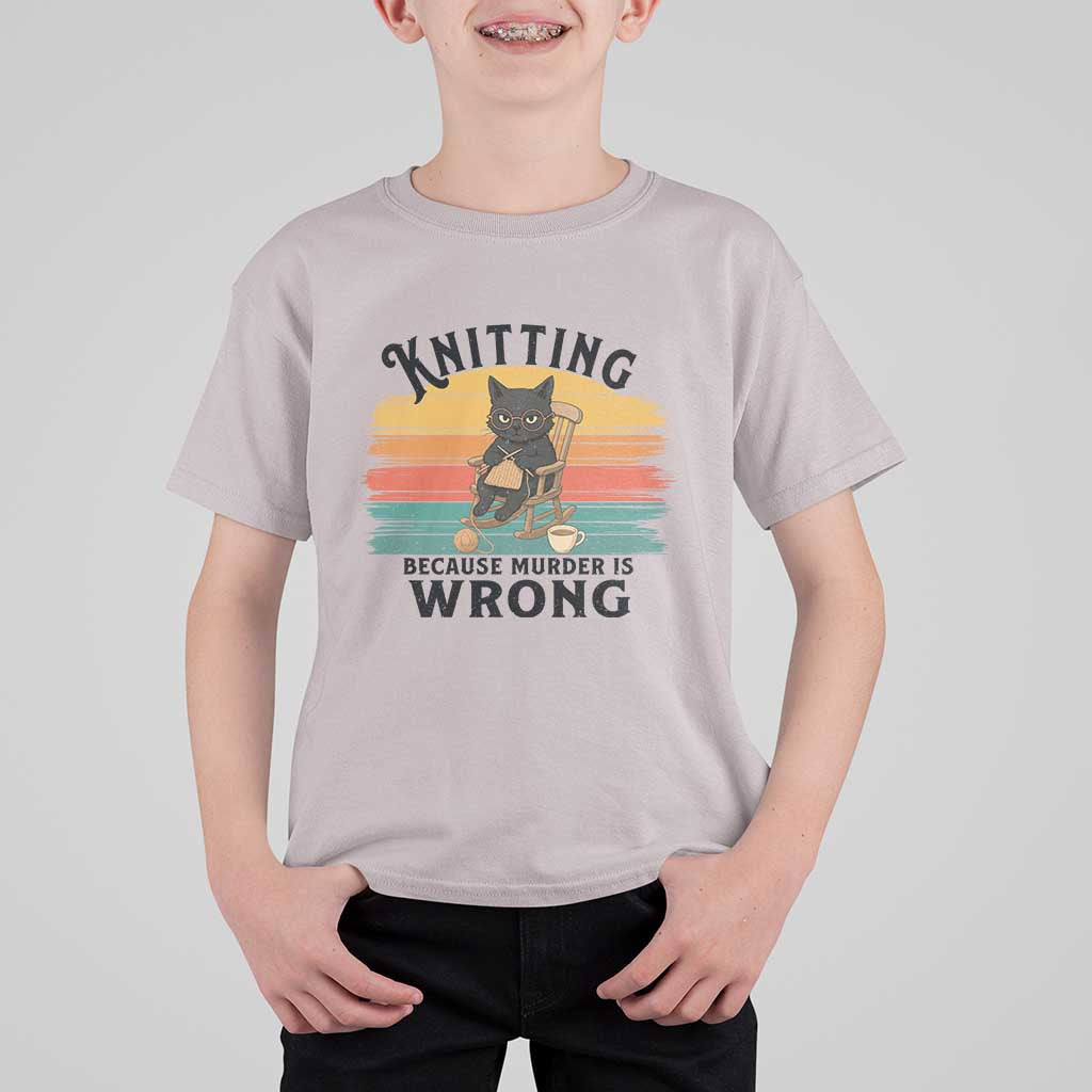 Funny Black Cat T Shirt For Kid Knitting Because Murder Is Wrong Gift - Wonder Print Shop