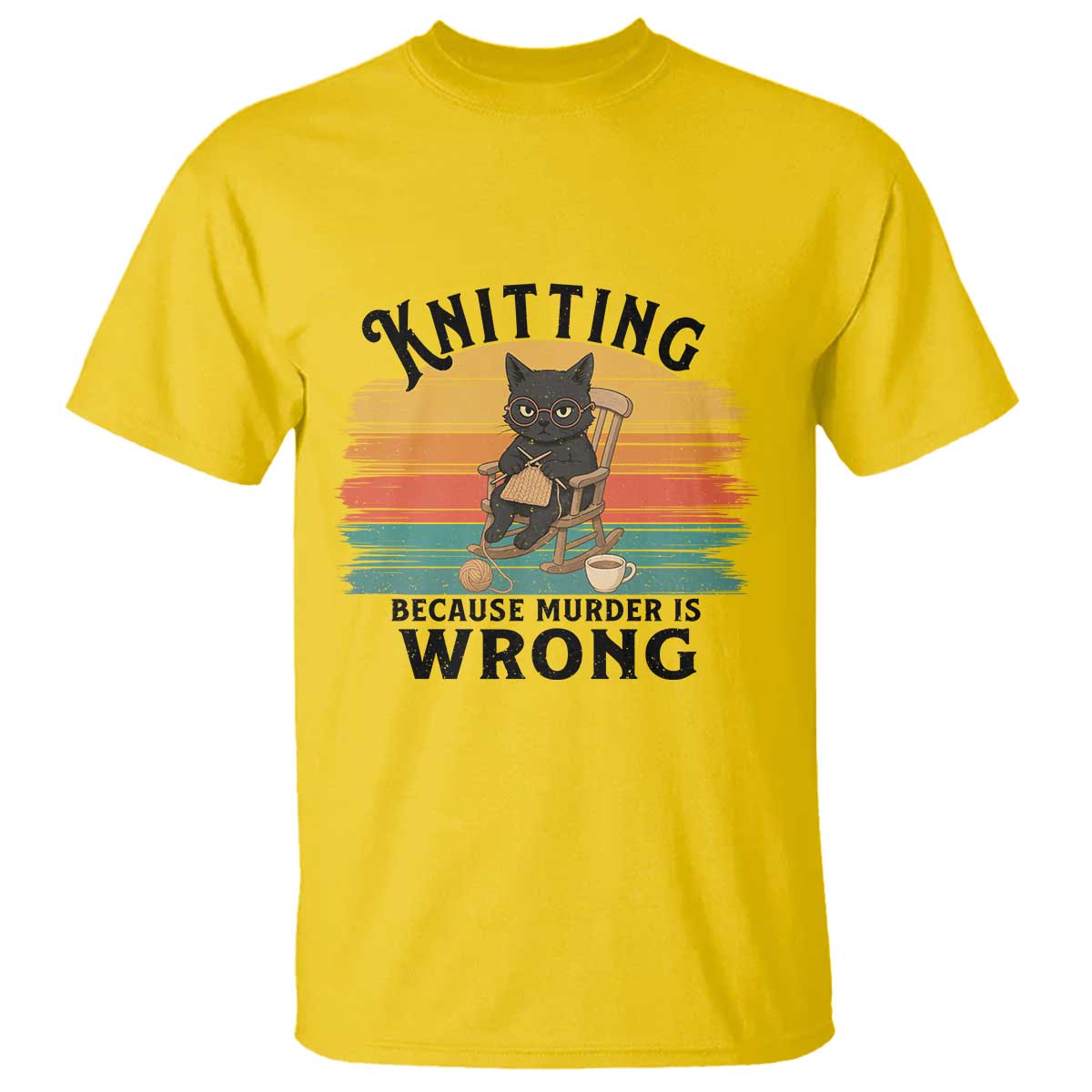 Funny Black Cat T Shirt Knitting Because Murder Is Wrong Gift - Wonder Print Shop
