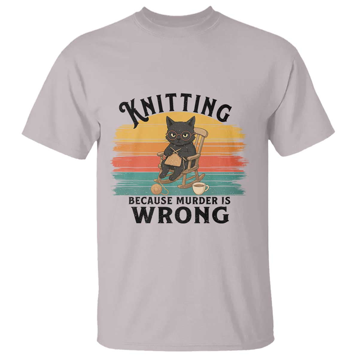 Funny Black Cat T Shirt Knitting Because Murder Is Wrong Gift - Wonder Print Shop