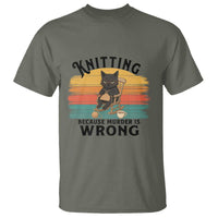 Funny Black Cat T Shirt Knitting Because Murder Is Wrong Gift - Wonder Print Shop