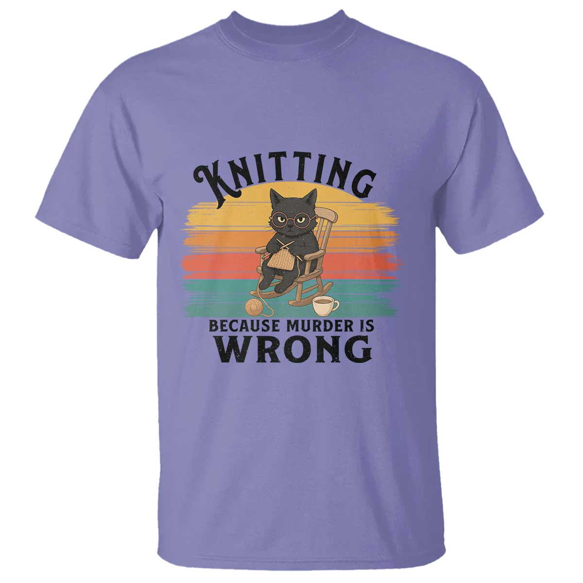 Funny Black Cat T Shirt Knitting Because Murder Is Wrong Gift - Wonder Print Shop