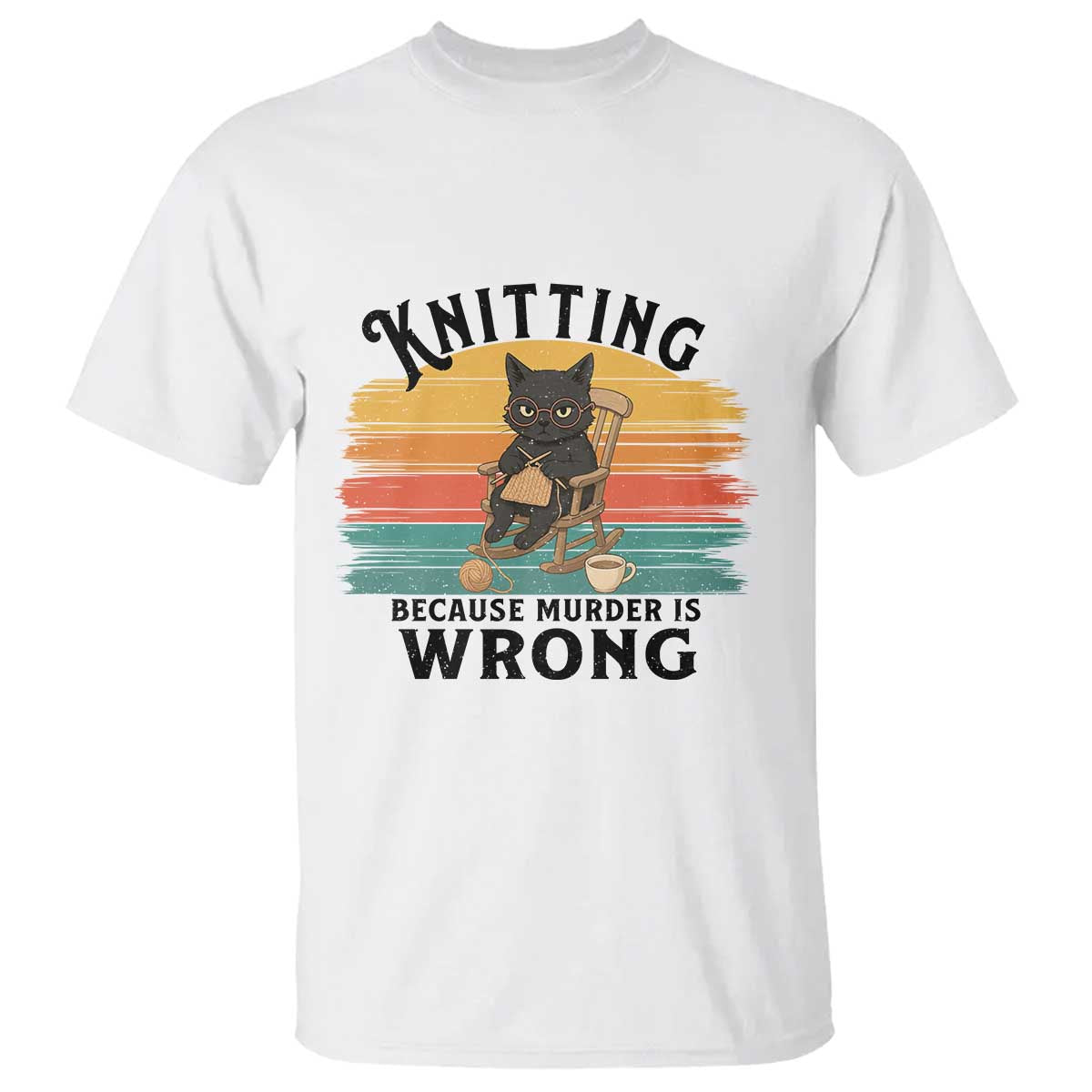 Funny Black Cat T Shirt Knitting Because Murder Is Wrong Gift - Wonder Print Shop