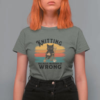 Funny Black Cat T Shirt For Women Knitting Because Murder Is Wrong Gift - Wonder Print Shop