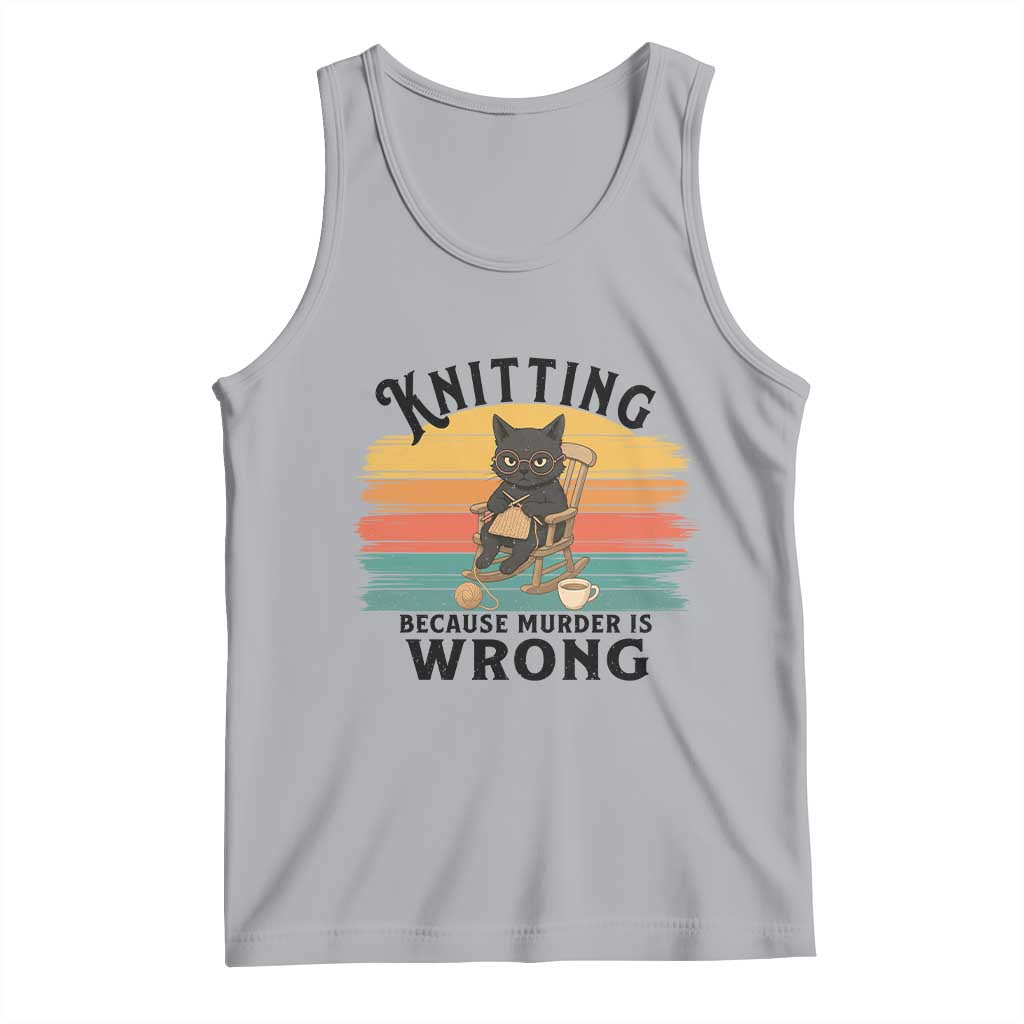 Funny Black Cat Tank Top Knitting Because Murder Is Wrong Gift - Wonder Print Shop