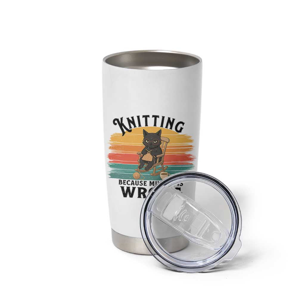 Funny Black Cat Tumbler Cup Knitting Because Murder Is Wrong Gift - Wonder Print Shop