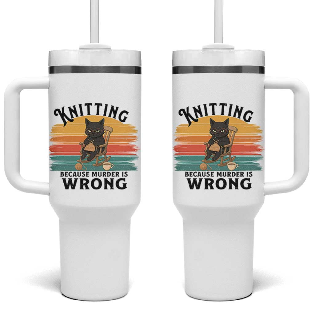 Funny Black Cat Tumbler With Handle Knitting Because Murder Is Wrong Gift - Wonder Print Shop