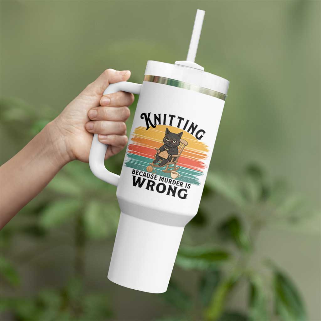 Funny Black Cat Tumbler With Handle Knitting Because Murder Is Wrong Gift - Wonder Print Shop