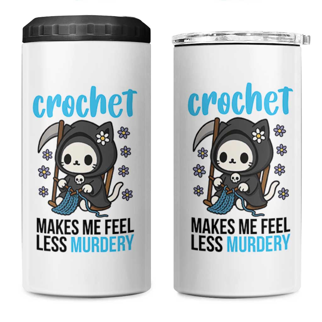 Crochet Makes Me Feel Less Murdery 4 in 1 Can Cooler Tumbler Grim Reaper Cat Gift - Wonder Print Shop