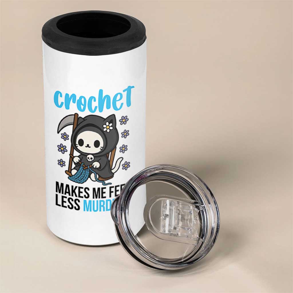 Crochet Makes Me Feel Less Murdery 4 in 1 Can Cooler Tumbler Grim Reaper Cat Gift - Wonder Print Shop