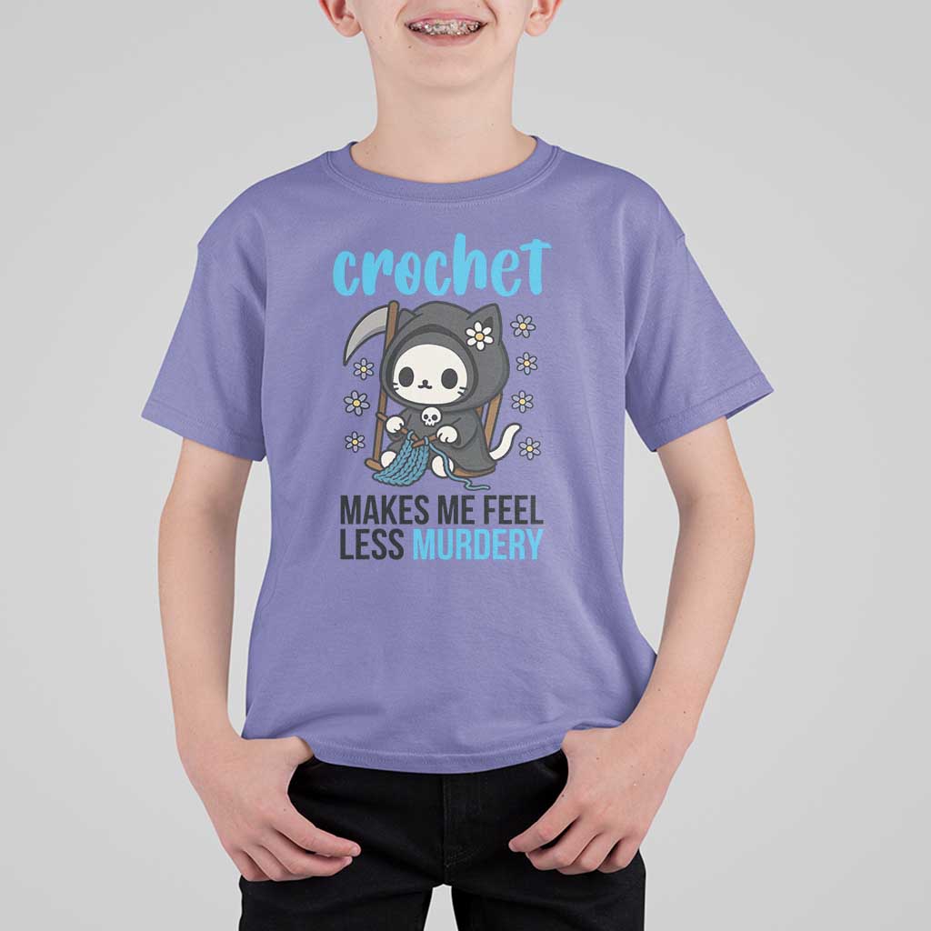 Crochet Makes Me Feel Less Murdery T Shirt For Kid Grim Reaper Cat Gift - Wonder Print Shop