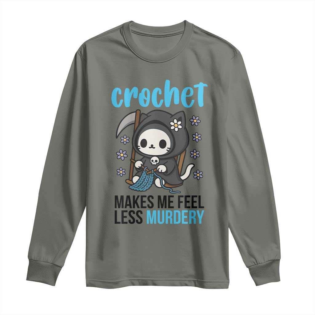Crochet Makes Me Feel Less Murdery Long Sleeve Shirt Grim Reaper Cat Gift - Wonder Print Shop