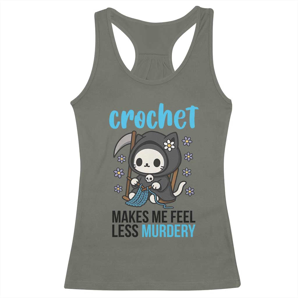Crochet Makes Me Feel Less Murdery Racerback Tank Top Grim Reaper Cat Gift - Wonder Print Shop