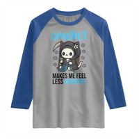 Crochet Makes Me Feel Less Murdery Raglan Shirt Grim Reaper Cat Gift - Wonder Print Shop