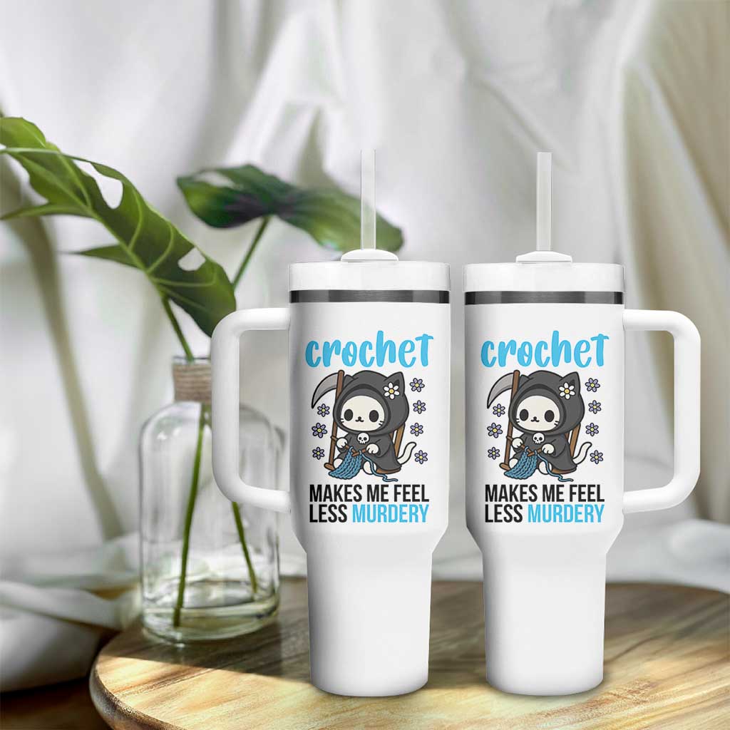 Crochet Makes Me Feel Less Murdery Tumbler With Handle Grim Reaper Cat Gift - Wonder Print Shop