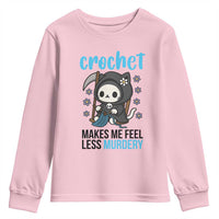 Crochet Makes Me Feel Less Murdery Youth Sweatshirt Grim Reaper Cat Gift - Wonder Print Shop