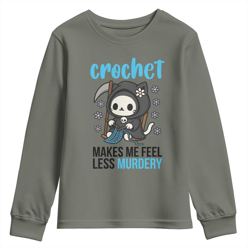 Crochet Makes Me Feel Less Murdery Youth Sweatshirt Grim Reaper Cat Gift - Wonder Print Shop
