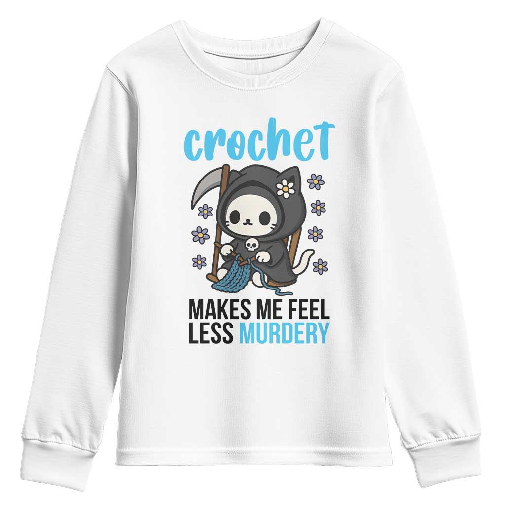 Crochet Makes Me Feel Less Murdery Youth Sweatshirt Grim Reaper Cat Gift - Wonder Print Shop
