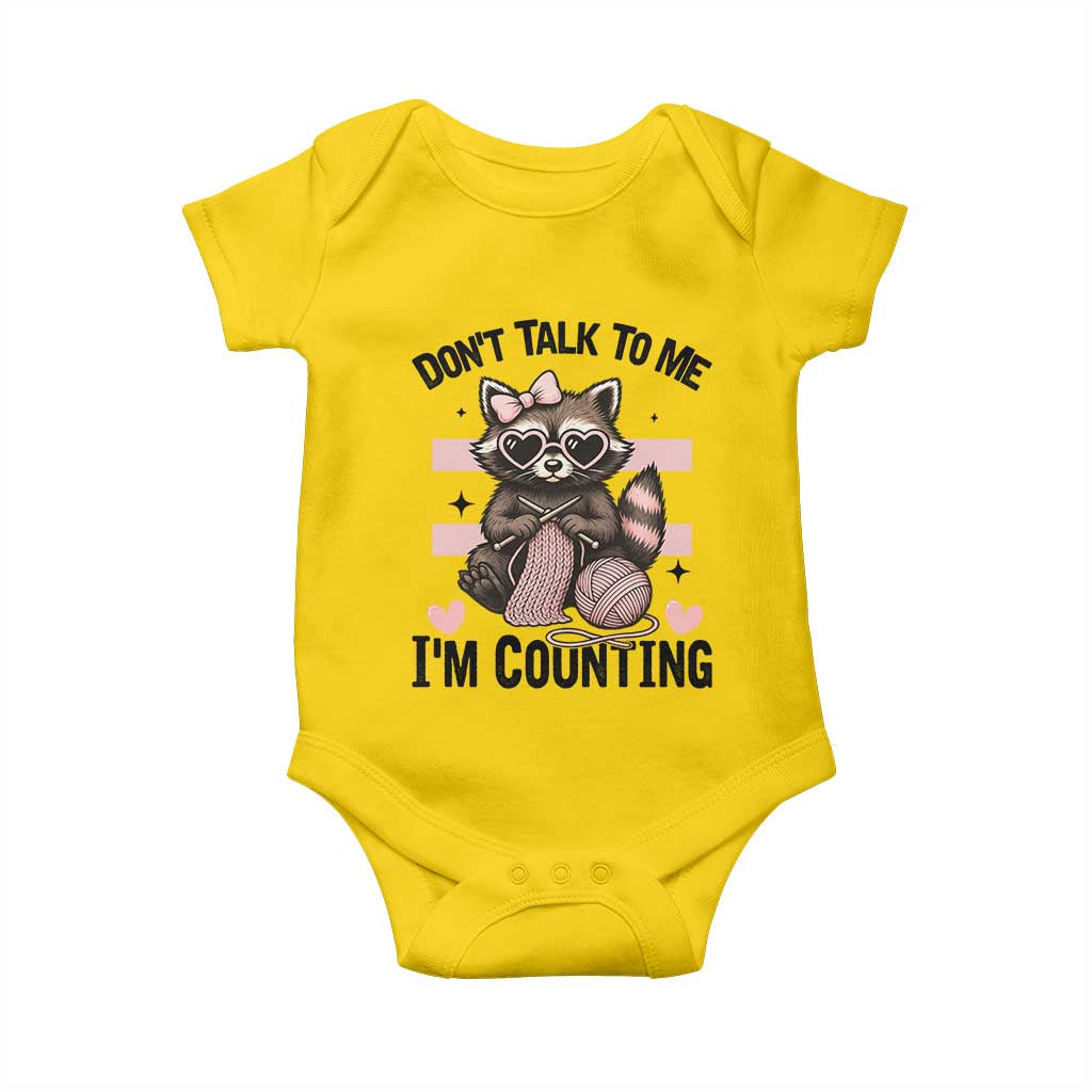 Do Not Talk To Me I Am Counting Baby Onesie Funny Crochet Raccoon - Wonder Print Shop
