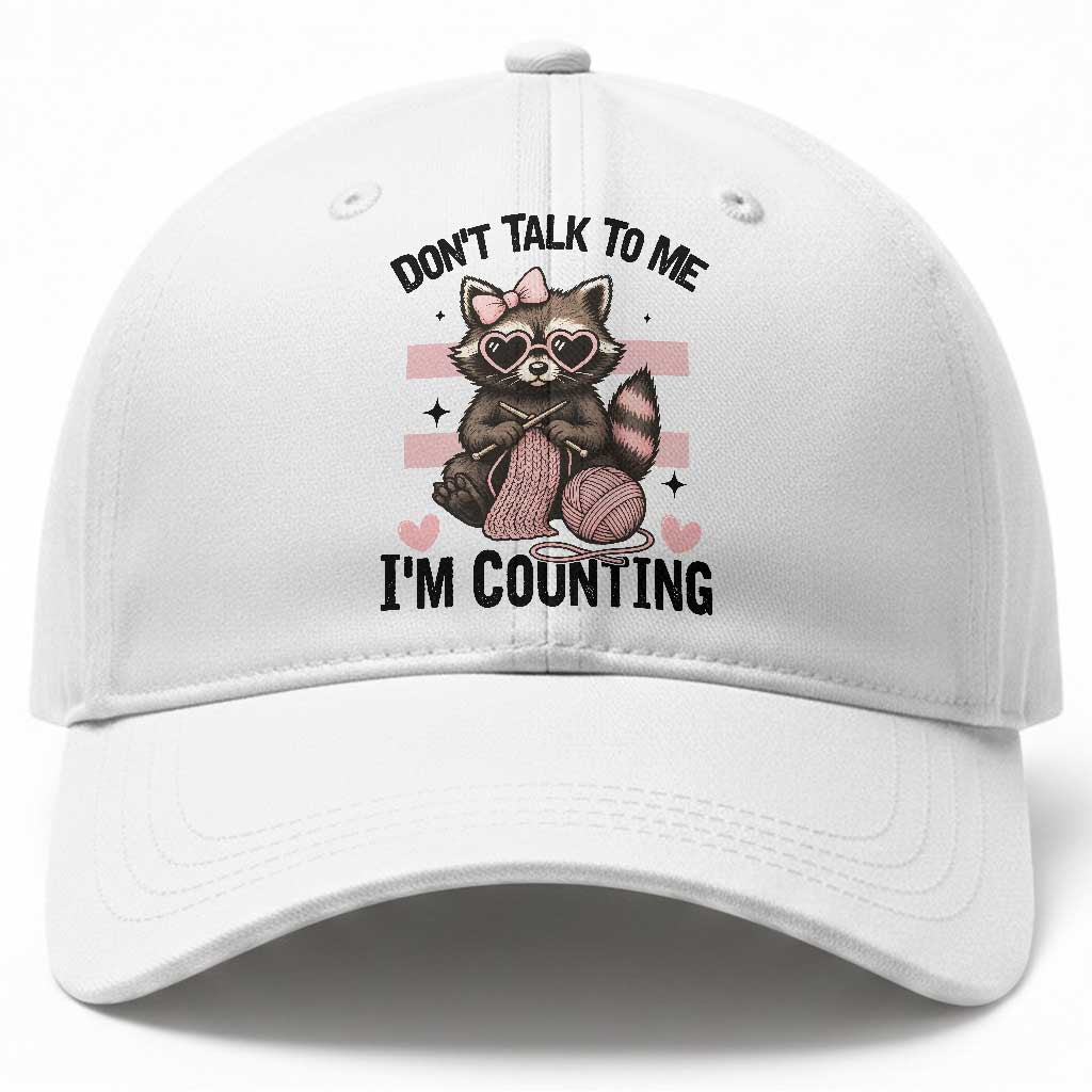 Do Not Talk To Me I Am Counting Baseball Cap Funny Crochet Raccoon