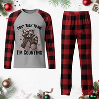 Do Not Talk To Me I Am Counting Plaid Pajama Set Funny Crochet Raccoon - Wonder Print Shop
