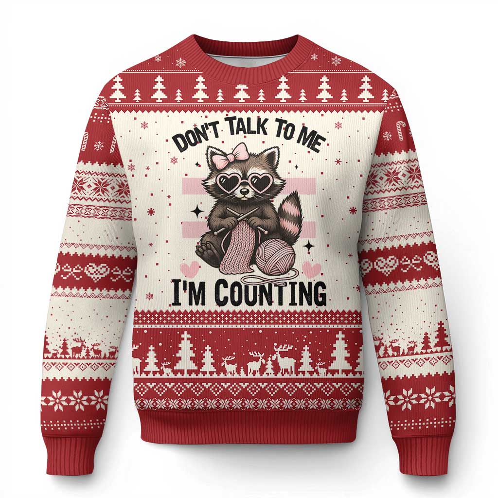 Do Not Talk To Me I Am Counting Ugly Christmas Sweater Funny Crochet Raccoon - Wonder Print Shop