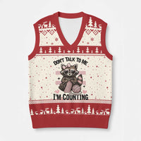 Do Not Talk To Me I Am Counting V-Neck Knit Sweater Vest Funny Crochet Raccoon - Wonder Print Shop