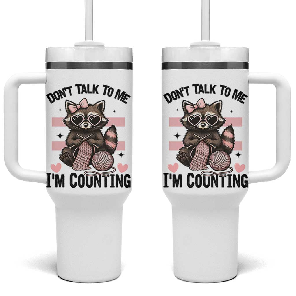 Do Not Talk To Me I Am Counting Tumbler With Handle Funny Crochet Raccoon - Wonder Print Shop
