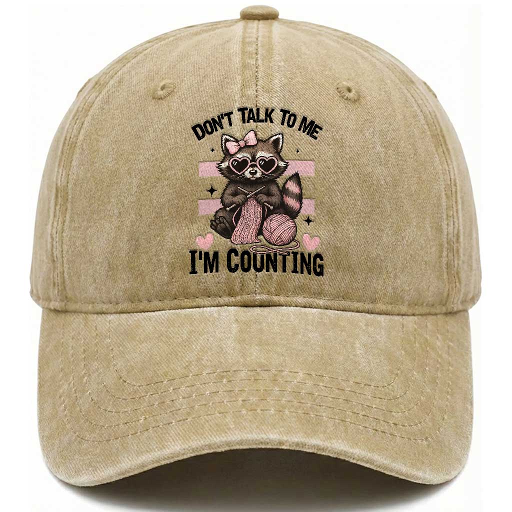 Do Not Talk To Me I Am Counting Washed Cotton Baseball Cap Funny Crochet Raccoon