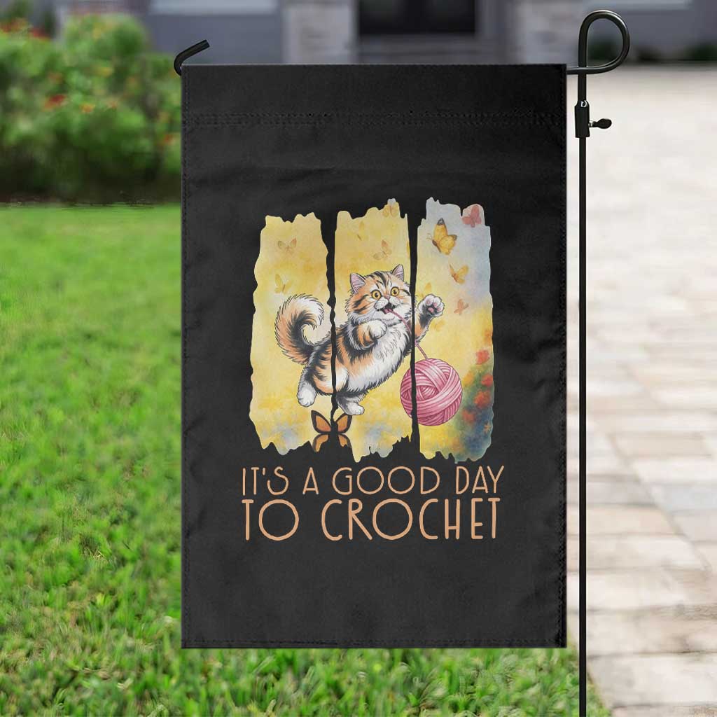 It’s A Good Day To Crochet Garden Flag Cute Cat Chasing Yarn - Wonder Print Shop