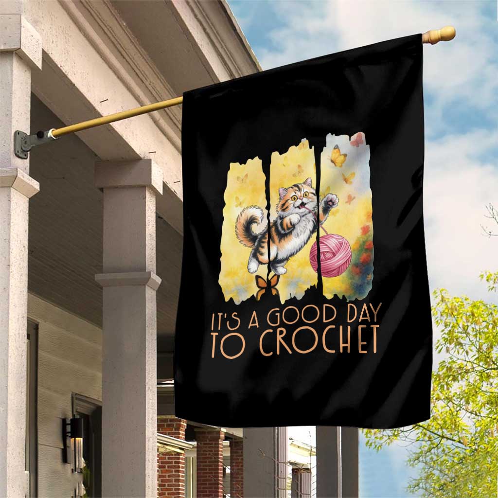 It’s A Good Day To Crochet Garden Flag Cute Cat Chasing Yarn - Wonder Print Shop
