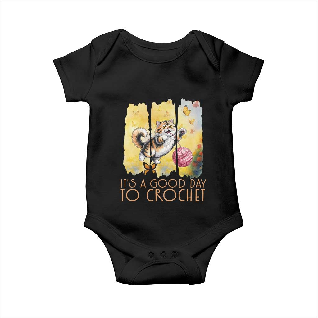 It’s A Good Day To Crochet Baby Onesie Cute Cat Chasing Yarn - Wonder Print Shop