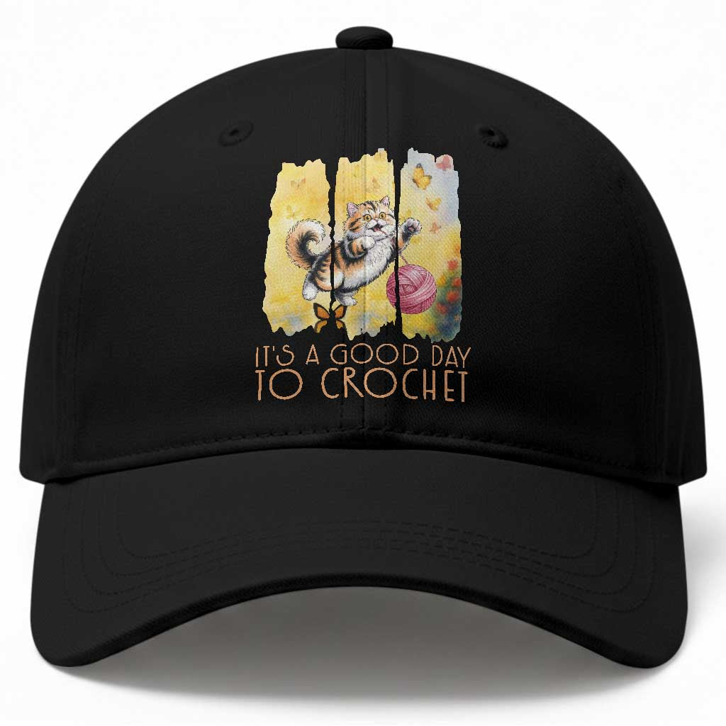 It’s A Good Day To Crochet Baseball Cap Cute Cat Chasing Yarn