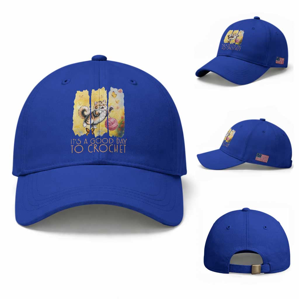 It’s A Good Day To Crochet Baseball Cap Cute Cat Chasing Yarn