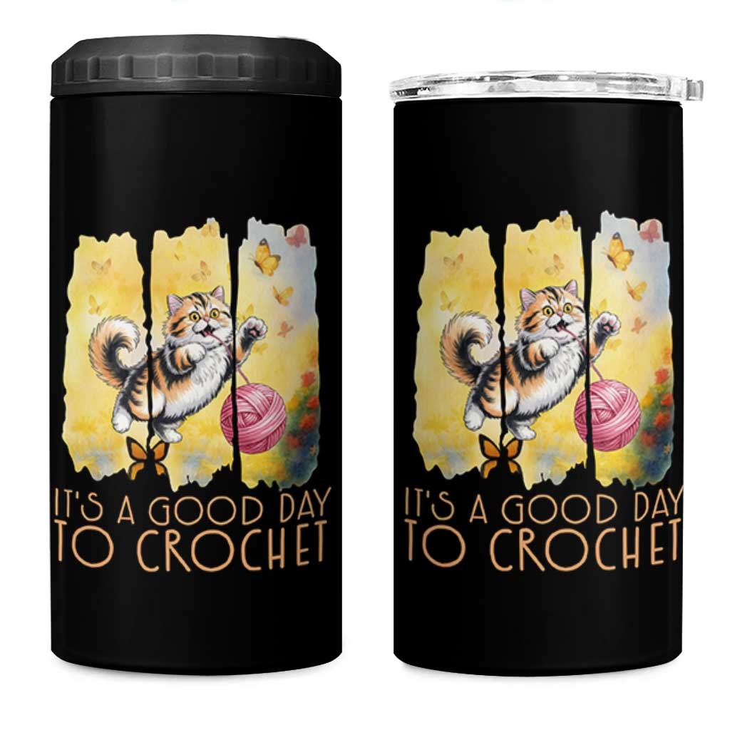 It’s A Good Day To Crochet 4 in 1 Can Cooler Tumbler Cute Cat Chasing Yarn - Wonder Print Shop