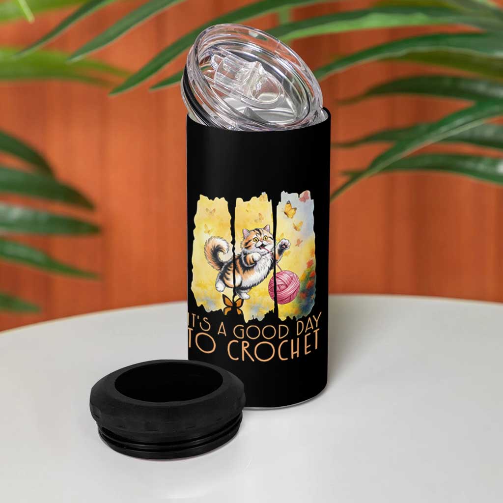 It’s A Good Day To Crochet 4 in 1 Can Cooler Tumbler Cute Cat Chasing Yarn - Wonder Print Shop